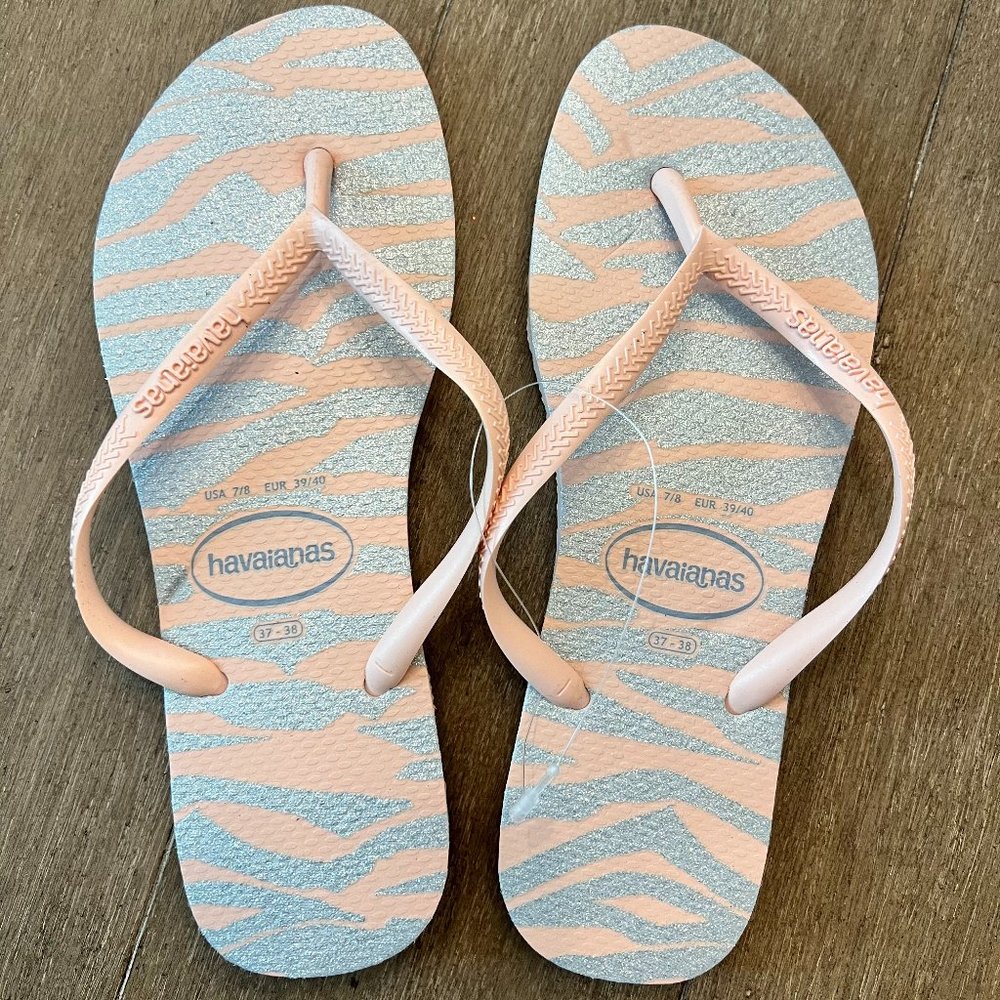 Havaianas Women's Slim Pink Zebra Print Flip Flop Sandal Size 7/8